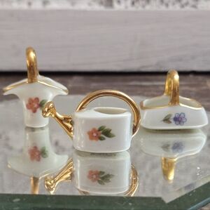 Limoges France Mini Porcelain Garden Set Gold Trim